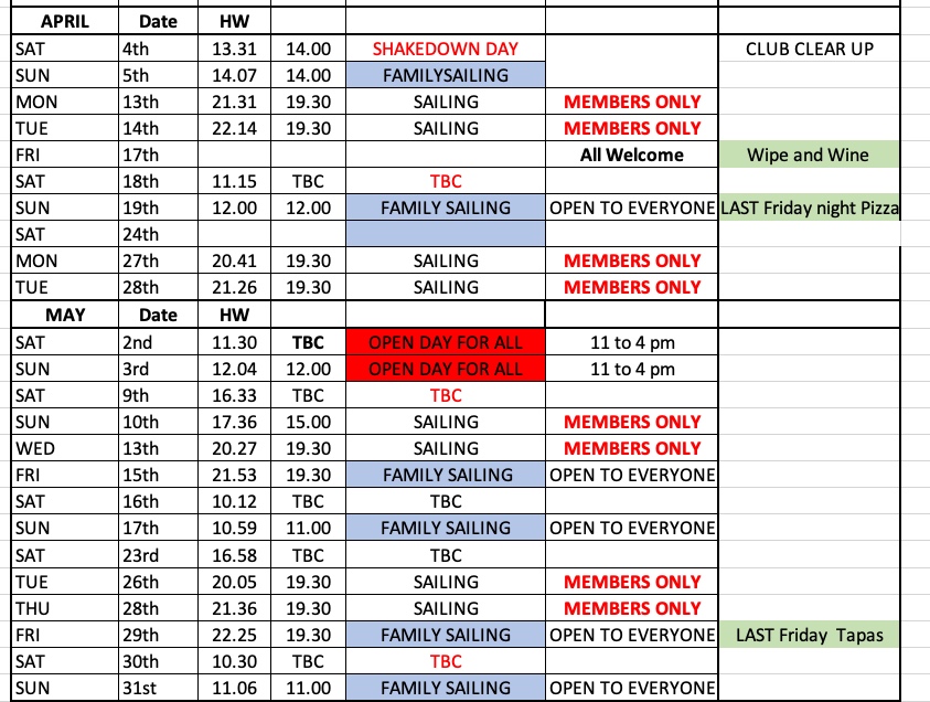 HYC Fixtures for April / May